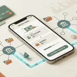 Conceptual Australian account-to-account deposit with phone and bank account symbols