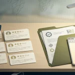 Editorial illustration of review cards, regulator records and domain checks being weighed as separate evidence